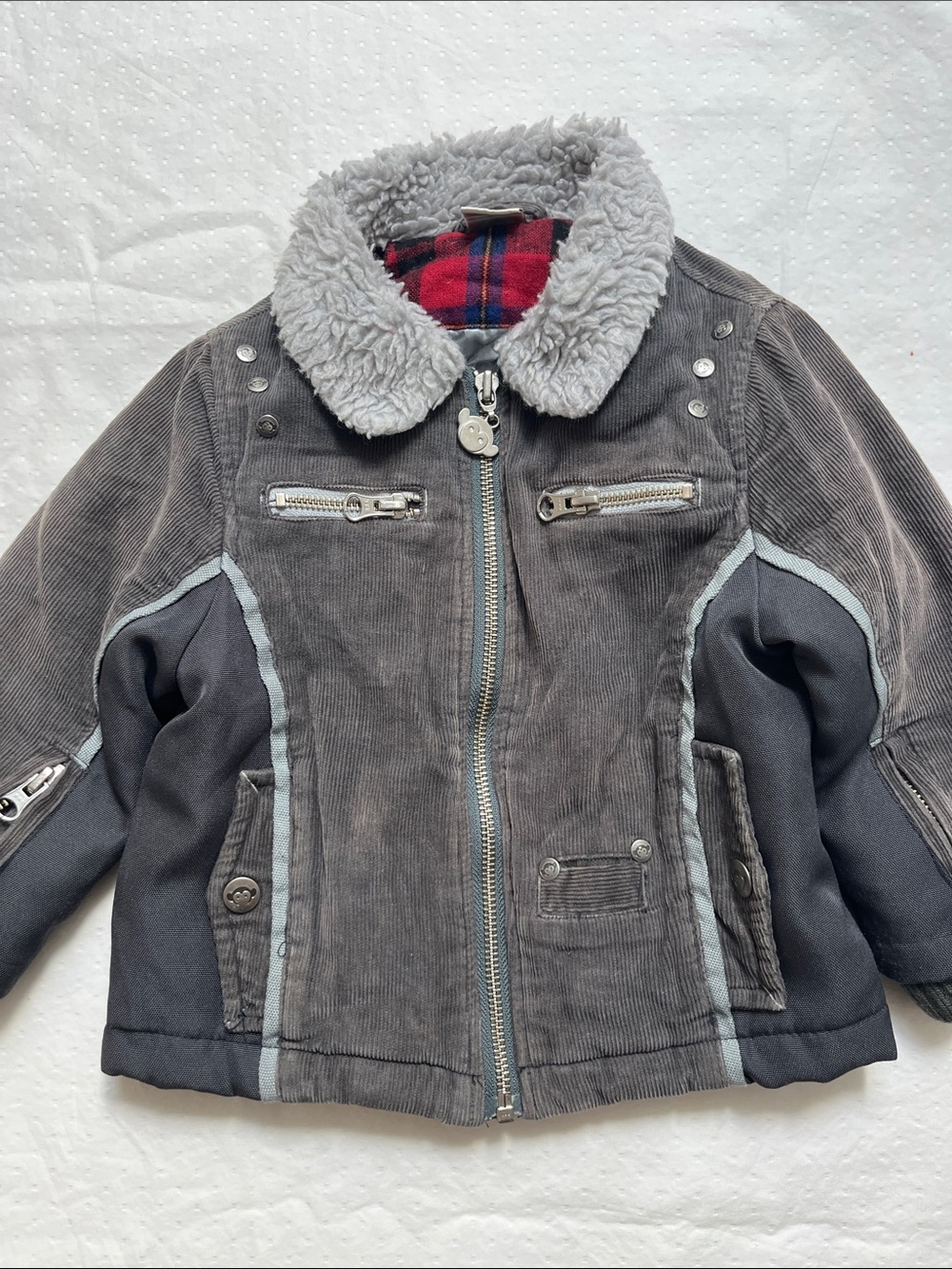 Appaman Toddler Boy Corduroy Sherpa Aviator Jacket Charcoal Grey 18M